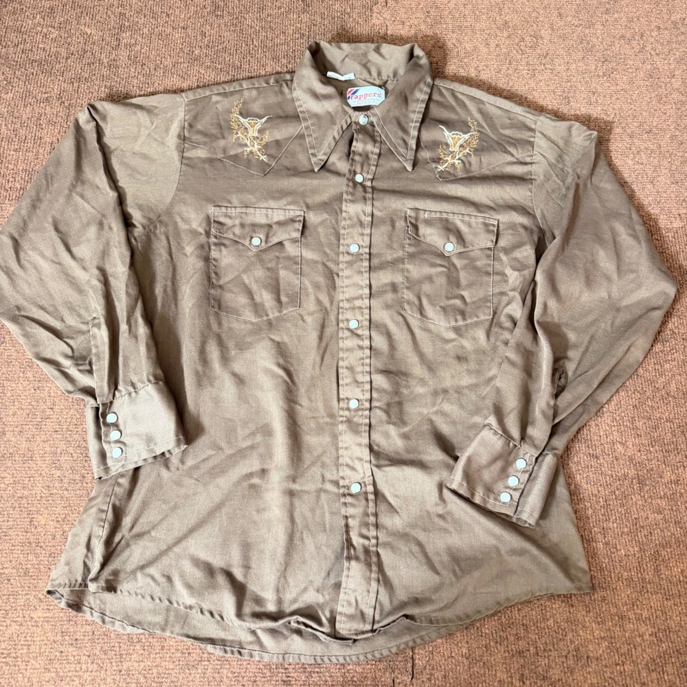 Vintage Rappers Washington Mfg Co Brown Western Pearl‎ Snap Shirt Embroidered L
